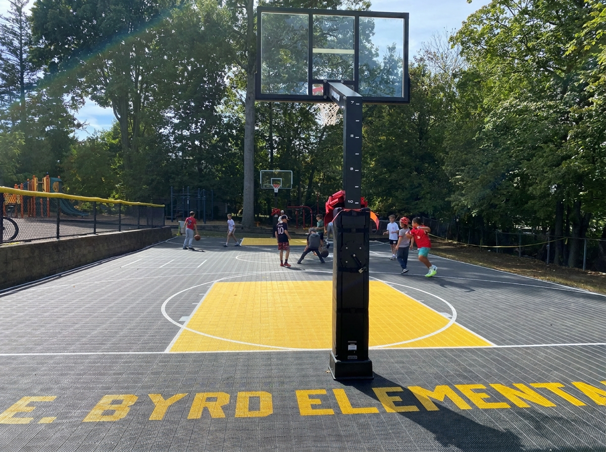 GTC Driveway Pro court tile installed - Sports-capable driveway tile engineered for vehicle traffic without giving up court play