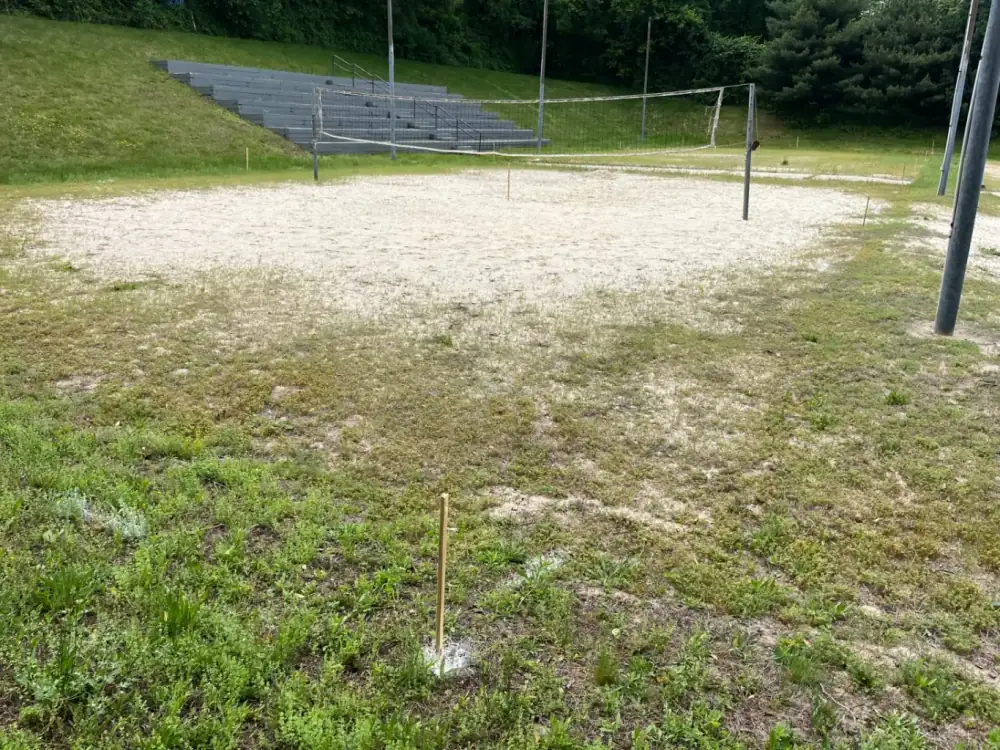 Before: Bare grass field with uneven terrain